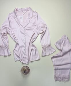 Pyjama boutonné en satin " Rose " -H- – Image 3