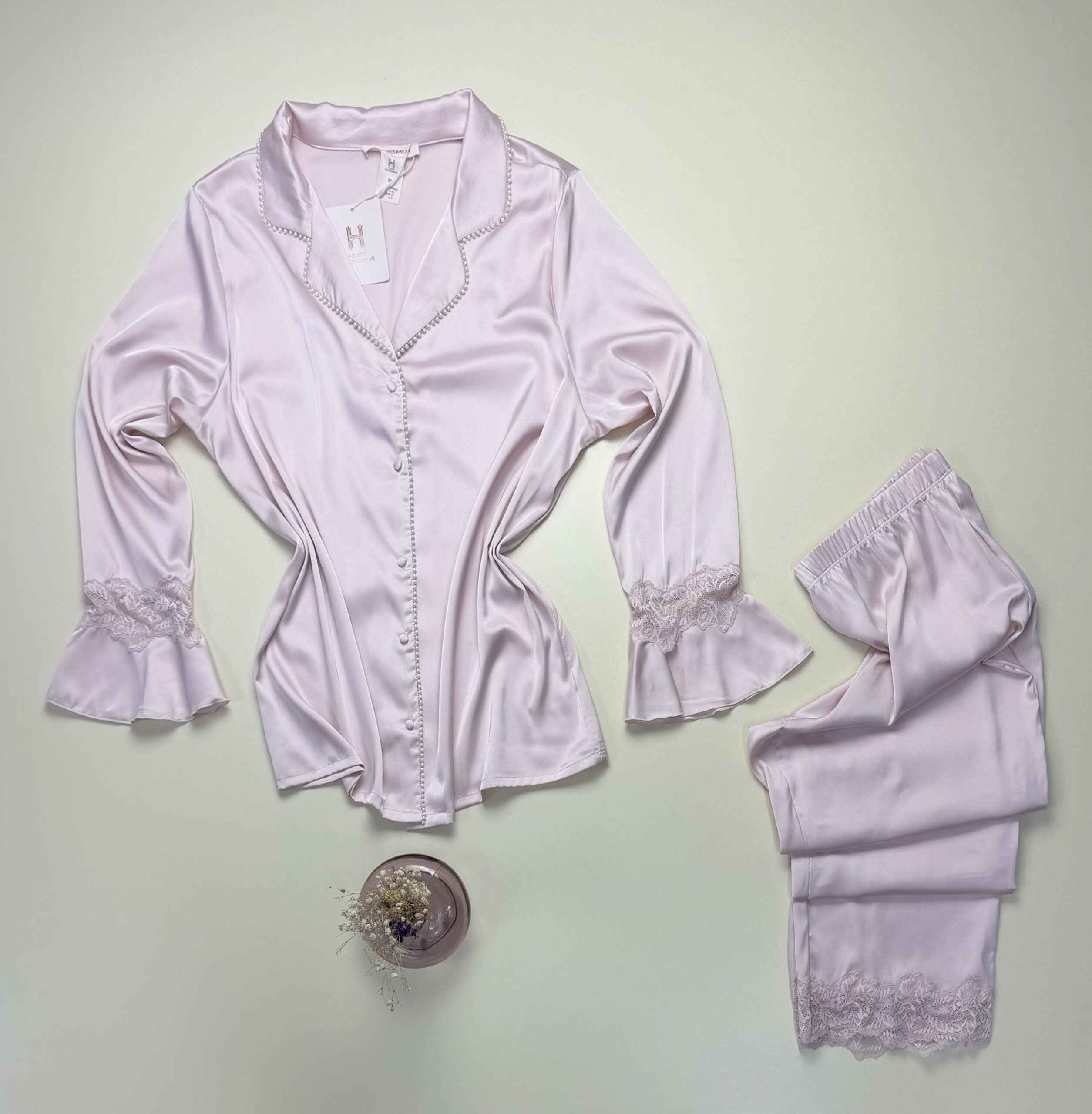 Pyjama boutonné en satin " Rose " -H- – Image 3